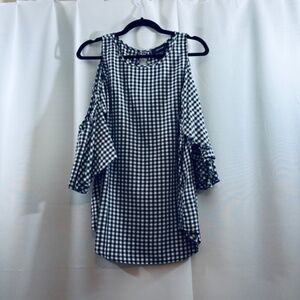 Karen Kane Cold Shoulder Black and White Gingham Blouse